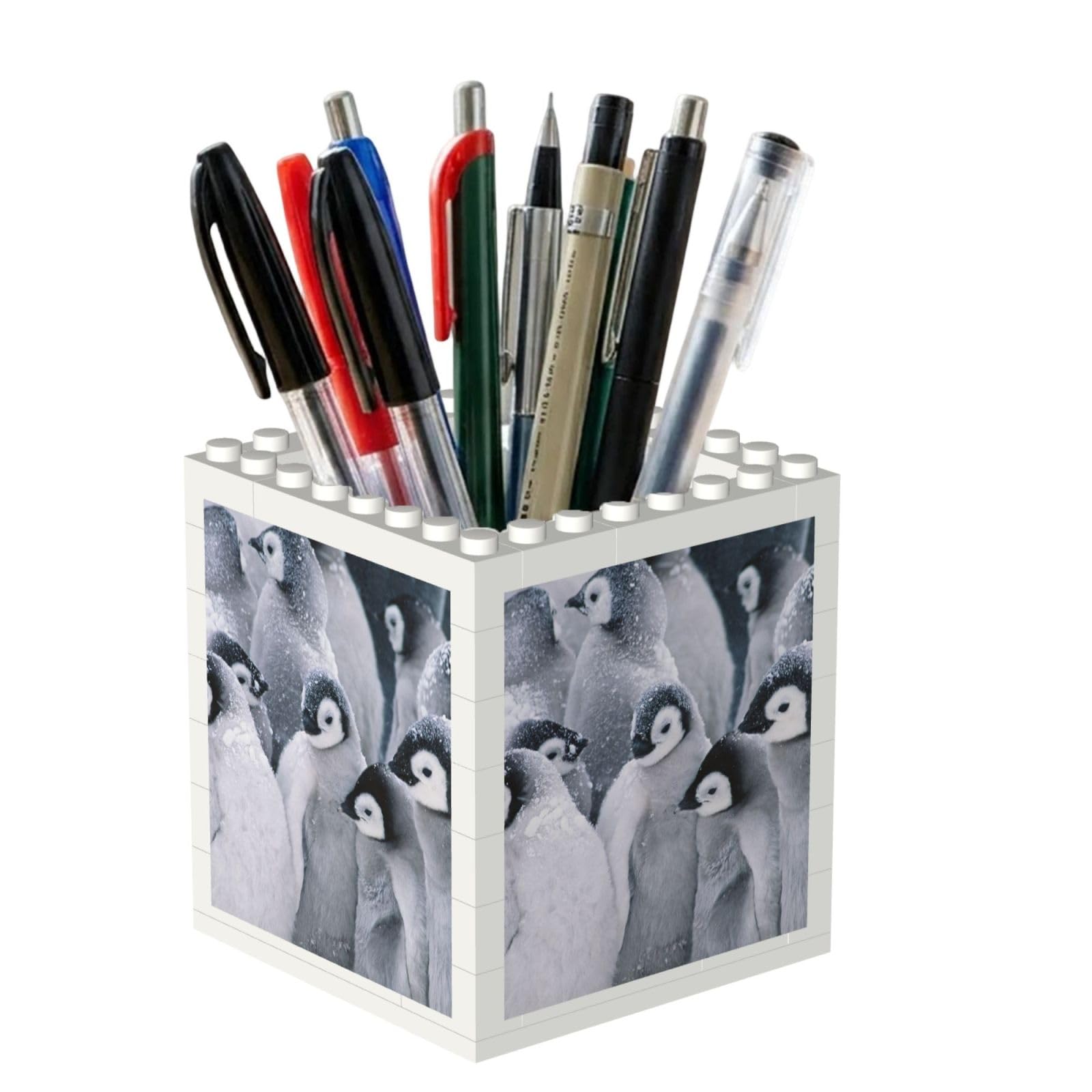 Poadnly Penguin In The Snow, Pen Pot Pencil Holder for Office Home School, Compact Desk Organiser for Office Stationery