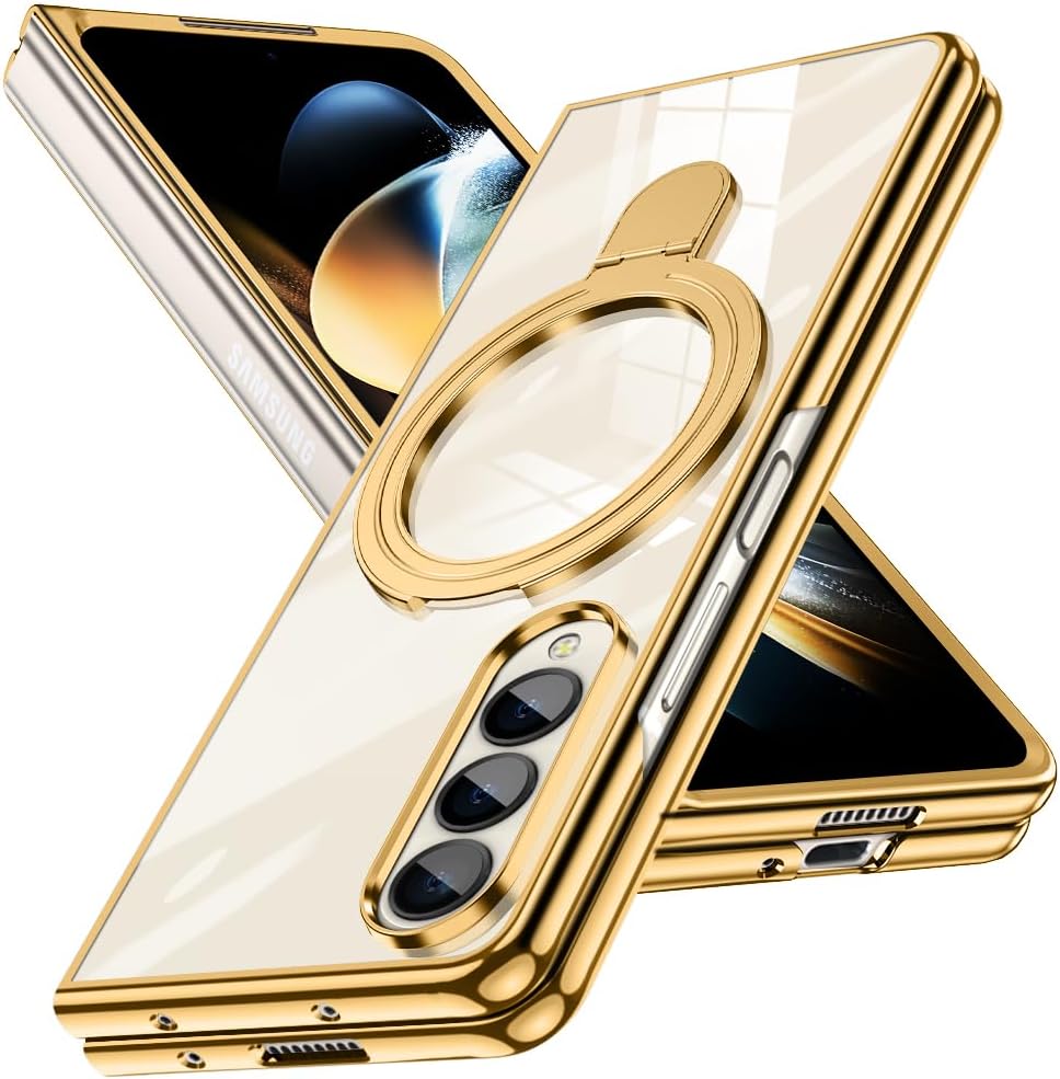 Compatible with Galaxy Z Fold 4 Case with O-Ring Stand Clear Case, Compatible with Magnetic Car Phone Mount [Wireless Charging] Slim Fit Anti-Scratch Cover for Galaxy Z Fold 4, Black(13-20)