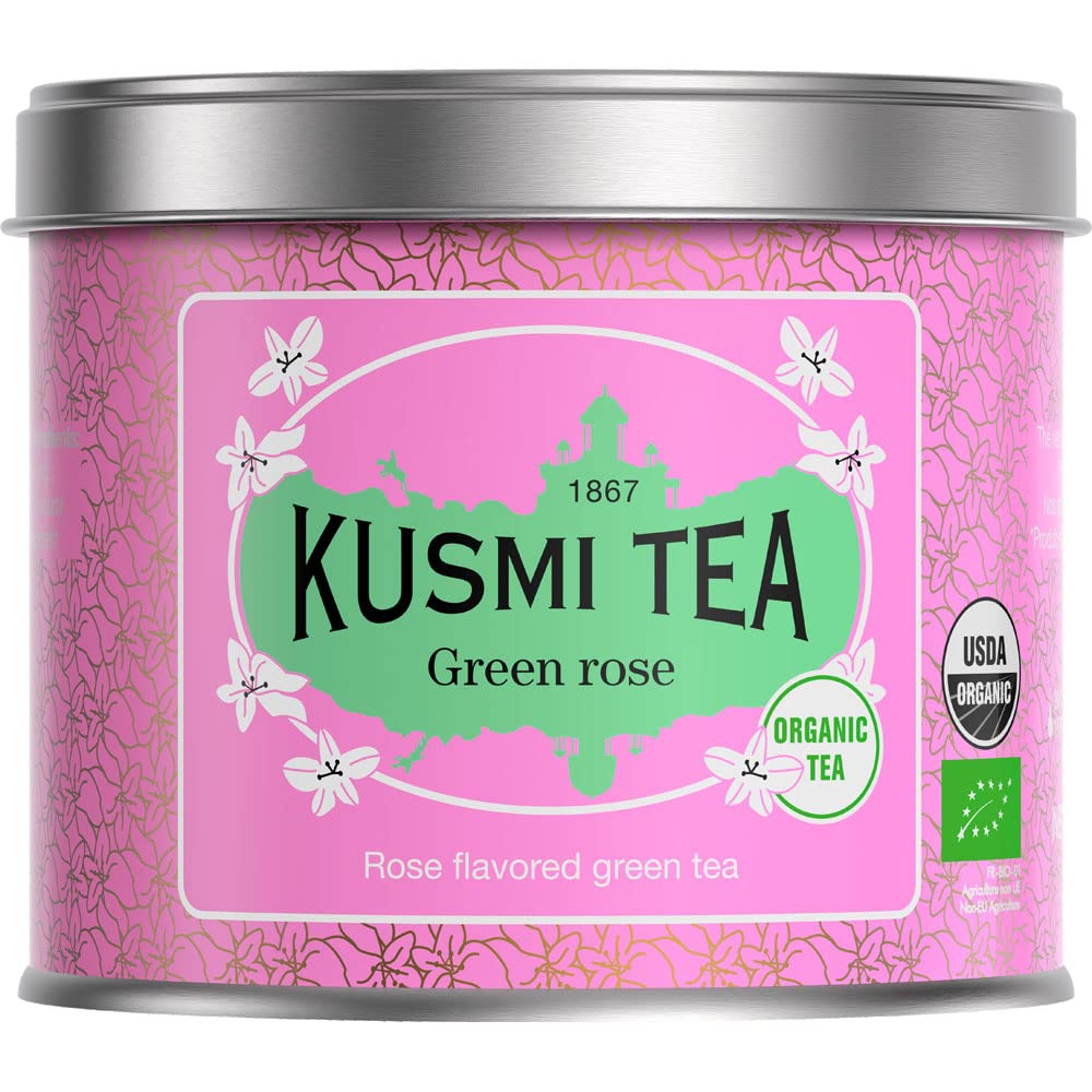 KUSMI TEA Kusumi Tea Green Rose, 3.5 oz (100 g) Can, Organic, JAS Certified, Green Tea