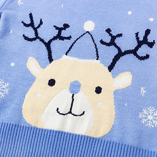Boys Girls Reindeer Print Sweater Toddler Child' Christmas Long Sleeve Knitted Pullover Warm Sweater Tops Cute (Blue, 5-6 Years)4