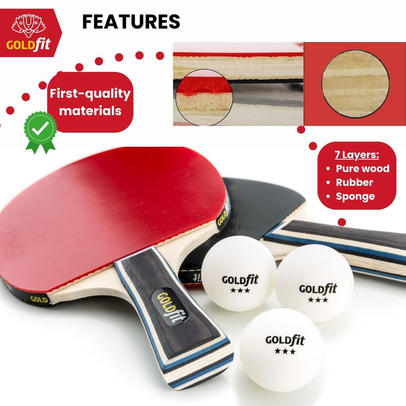 GOLDMAN SERVICE Table Tennis Bats and Balls Set, Ping Pong Bat & table tennis rackets for Beginners & Professionals - Image 3