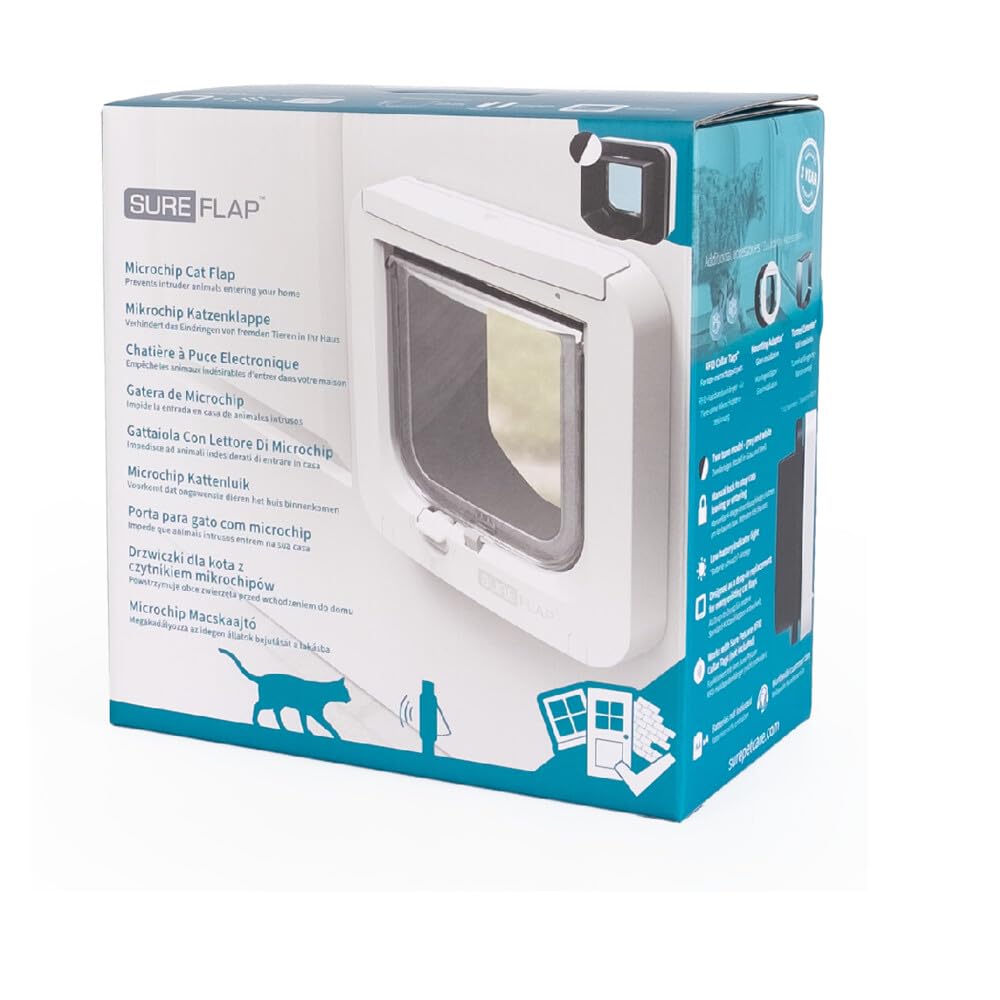 Sure Petcare SureFlap Microchip Cat Flap, RFID Collar Tags, Microchip Compatible, Install in Doors, Windows, Grey/White, 4xAA Batteries Required, Not Included
