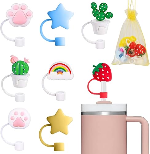 Fundas de paja para popotes de 10 a 0.472in, 8 tapas de popote reutilizables, puntas de paja de silicona compatibles con Stanley Cup Stanley Vaso