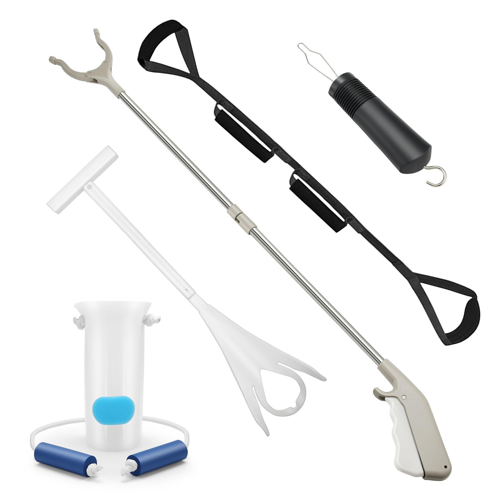 5 piezas de ayuda de recuperación de reemplazo de cadera, ayudas de calcetines para poner y quitar calcetines, kit de cadera con agarrador, dispositivo de ayuda para calcetines, levantador de