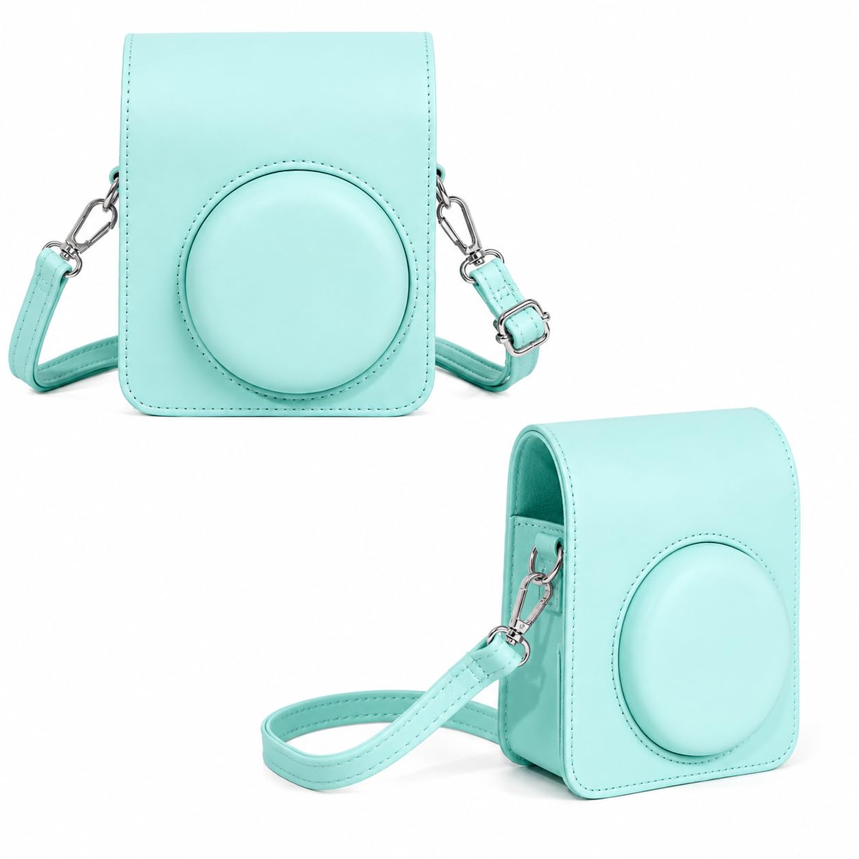 PU Leather Protective Camera Case Pouch Compatible with Fuji-Film Instant Insta-x Mini 13 Instant Camera Carrying Bag with Adjustable Shoulder Strap (No Camera) - Lagoon Green-picture-24