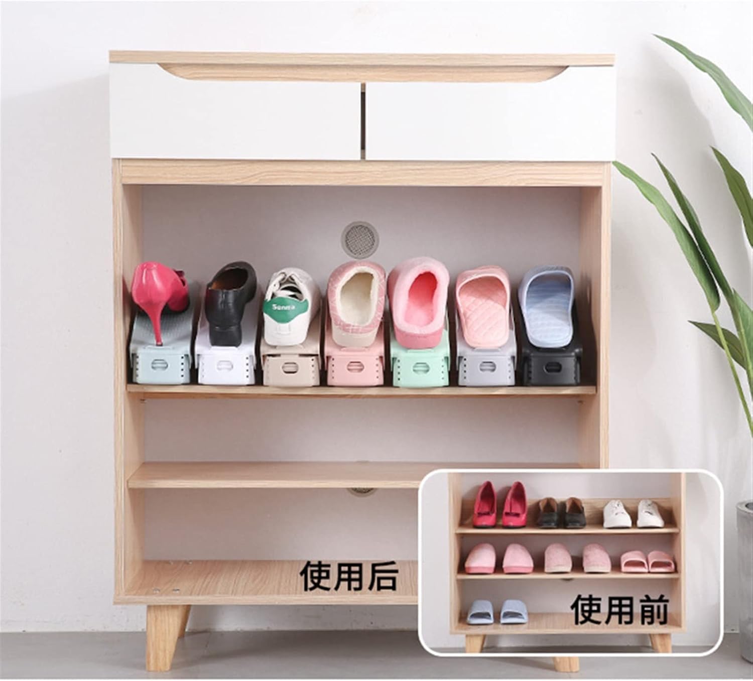 Shoe Slots, Shoe Holder 5pcs Adjustable Rack Organizer Footwear Storage Stand Support Space(Khaki)