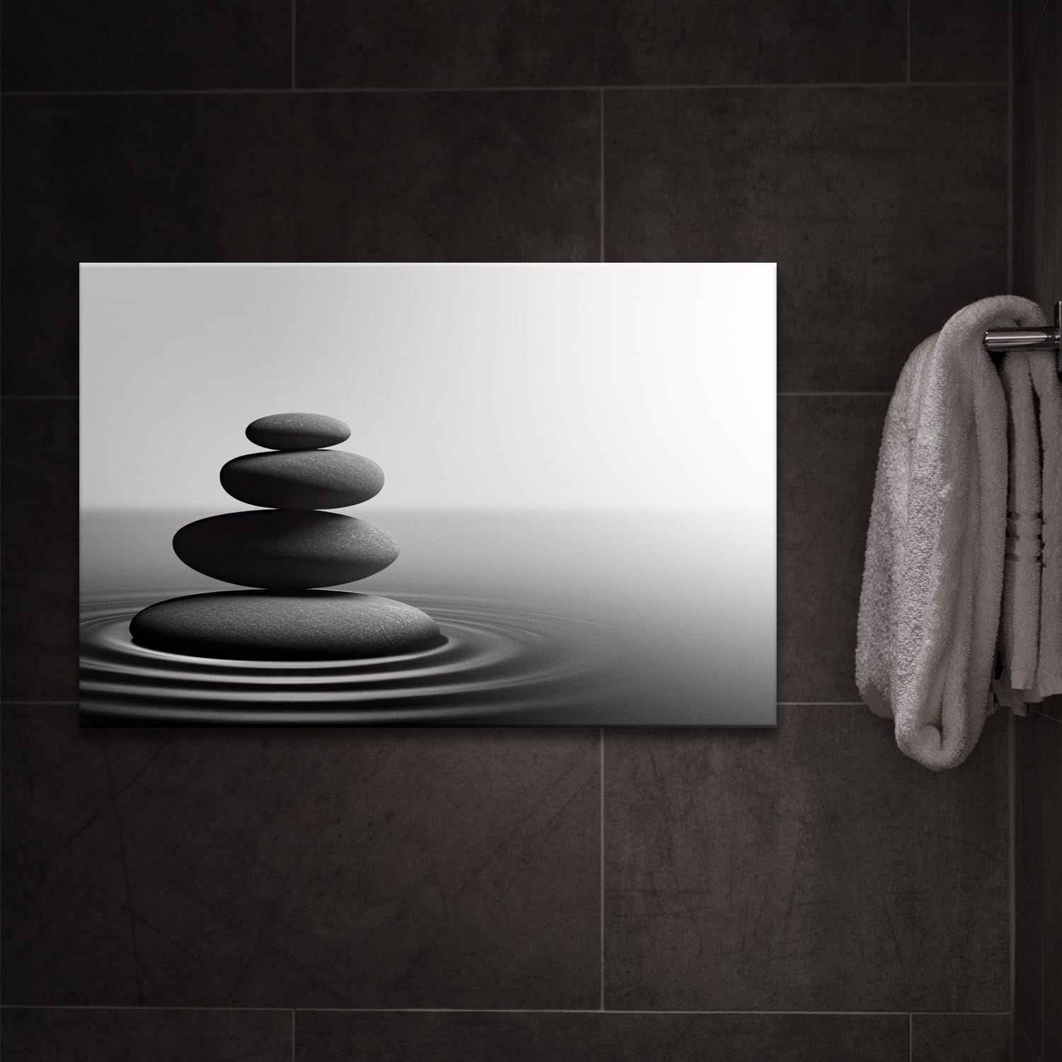 Zen Stone Wall Art Black and White Yoga Spa Relaxing Meditation Canvas Print Artwork Stones in Water Picture for Bathroom Living Room Bedroom Wall Decorations-12"X18" - Image 3