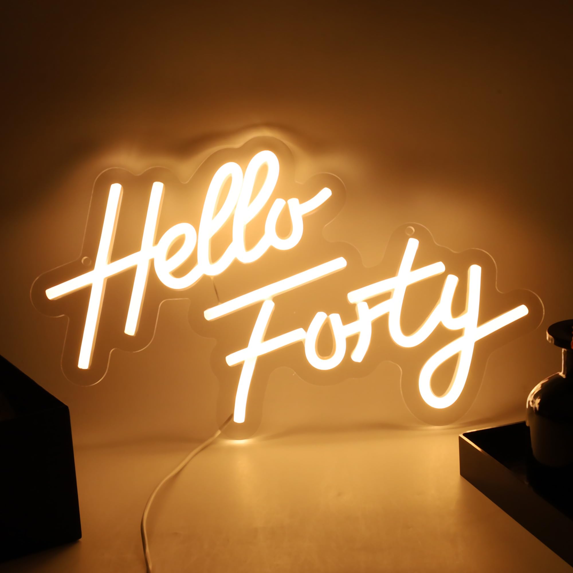 Hello Forty Neon Sign 40th Birthday Decorations for Women Happy Birthday Neon Sign 40th Gifts Wall Decor Happy Birthday Light Up Sign