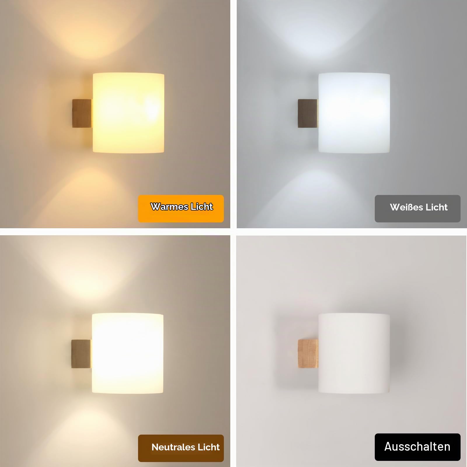 Comely Wandleuchte Innen Holz, 2 StücK E27 Wandlampe mit Glas Lampenschirm