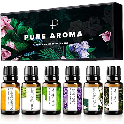 PURE AROMA 100% Pure Essential Oils Kit - 6 Pack, 10ML Cover