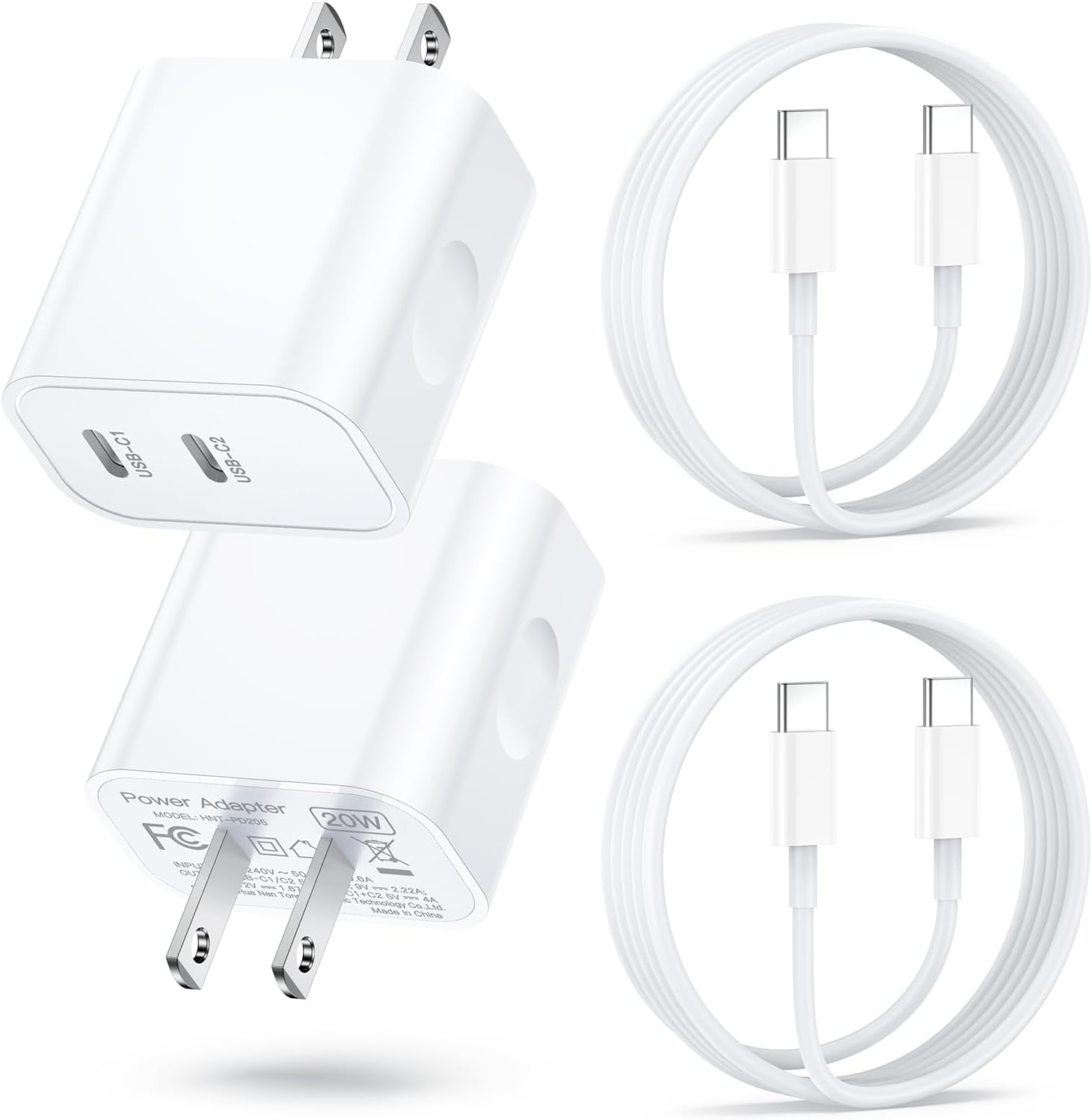 USB-C Wall Charger, 2-Pack 20W Dual Port Type C Fast Charger Block, iPhone 15 Charger Fast Charging USB C Charger Block with 6ft USB C Cable for iPhone 15/15 Plus/15 Pro/15 Pro Max/iPad/AirPods