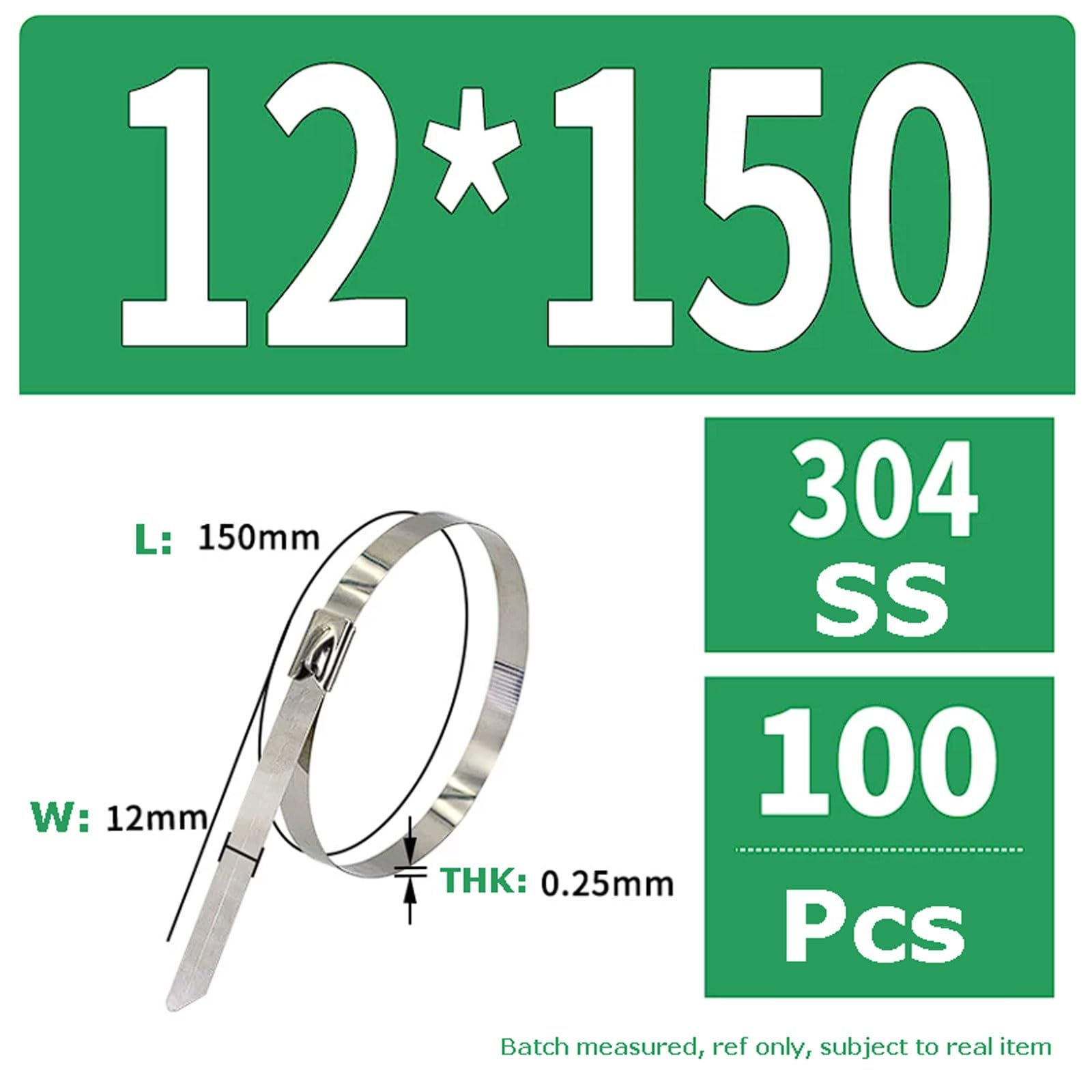 100 pezzi di fascetta autobloccante larghezza 12mm in acciaio inox 304 con fibbia resistente e tenditore a filo metallico per lunghezze 150-350mm Fibbia di fissaggio(12 * 150mm)