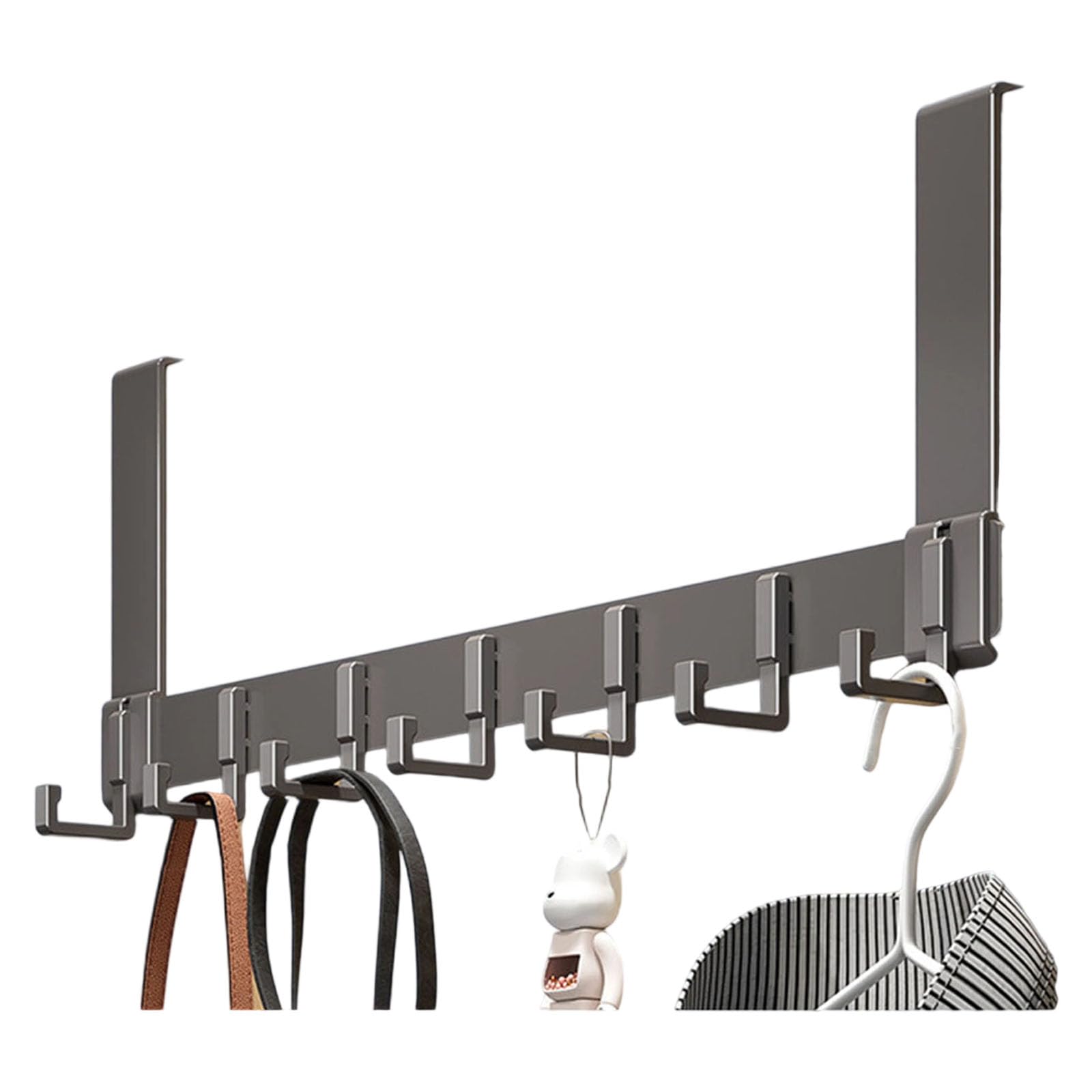 Hsioluted Grey 7 Hooks Drillless Door Back Hook Sturdy Carbon Steel Rusts Resistant Hanger For Heavy Coat Jackets Entryway Apartment Friendly Door Hook Organizers