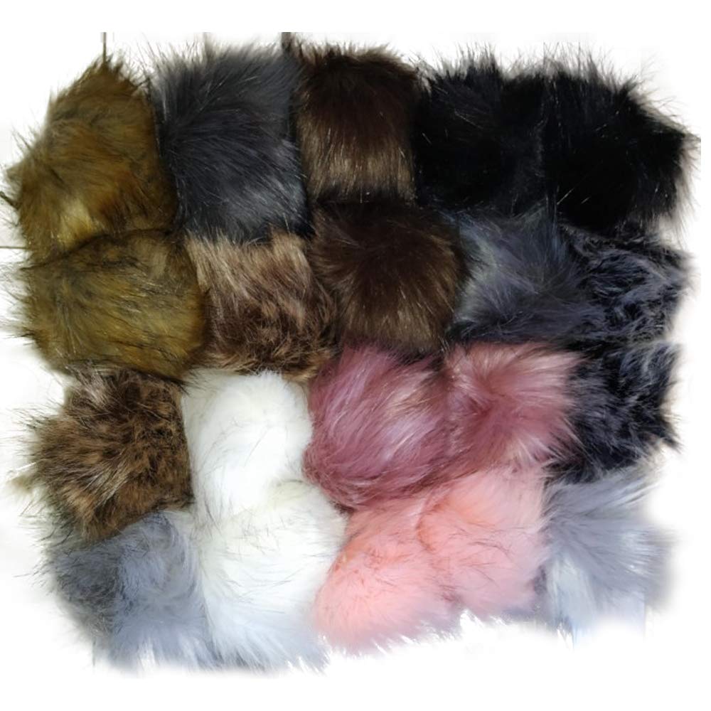 20 Pieces Faux Fox Fur Pom Pom Balls 3.9 Inch DIY Faux Fox Fur Fluffy Pom Pom with Elastic Loop for Hats Shoes Keychains Scarves Gloves Bags Accessories 10 Colors