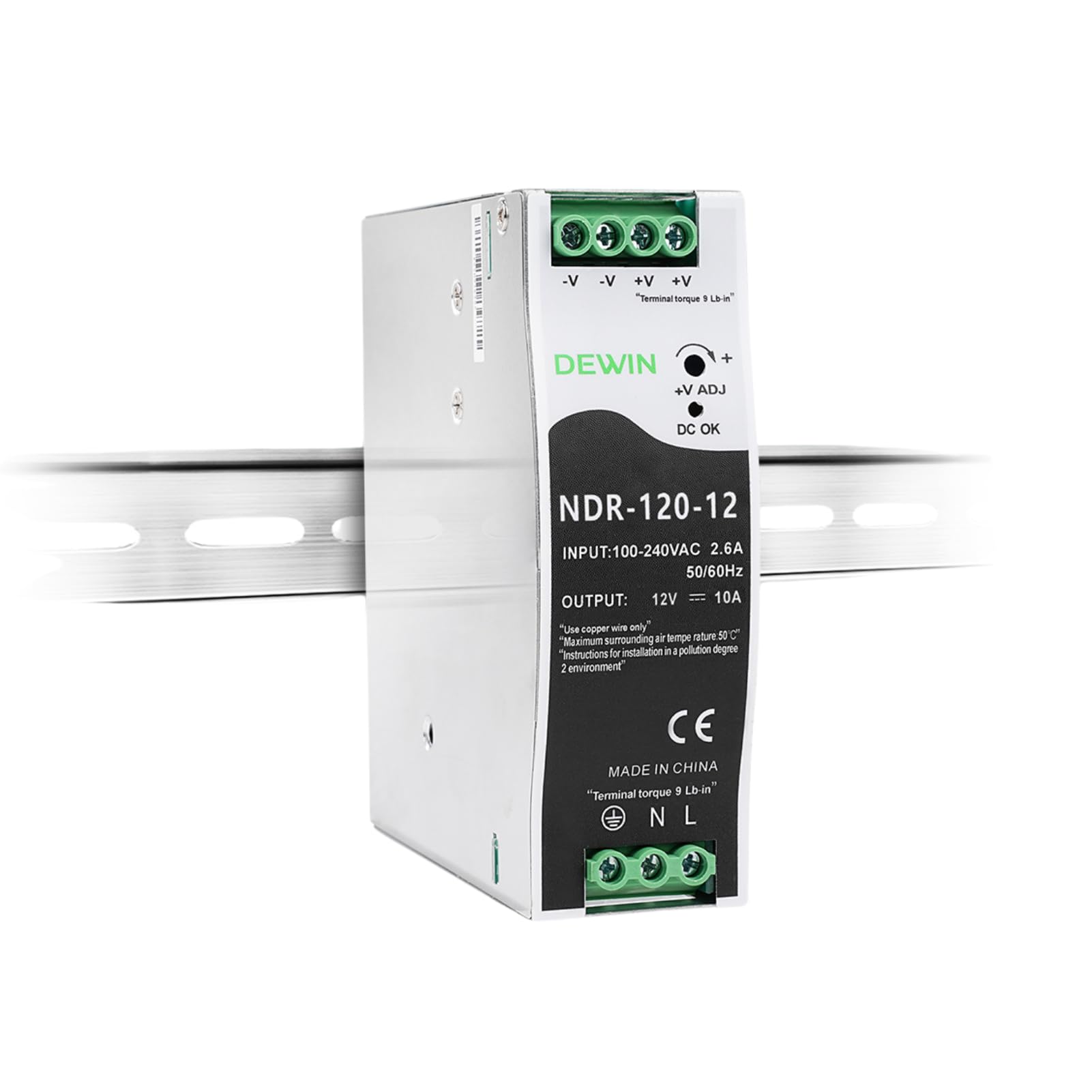 120W 10A 12V Netzteil Hutschiene, Din Rail Power Supply mit Überspannungs, Überlast, Kurzschlussschutz usw. Eingang AC 100-240V 2.6A, Ausgang DC 12V 10A