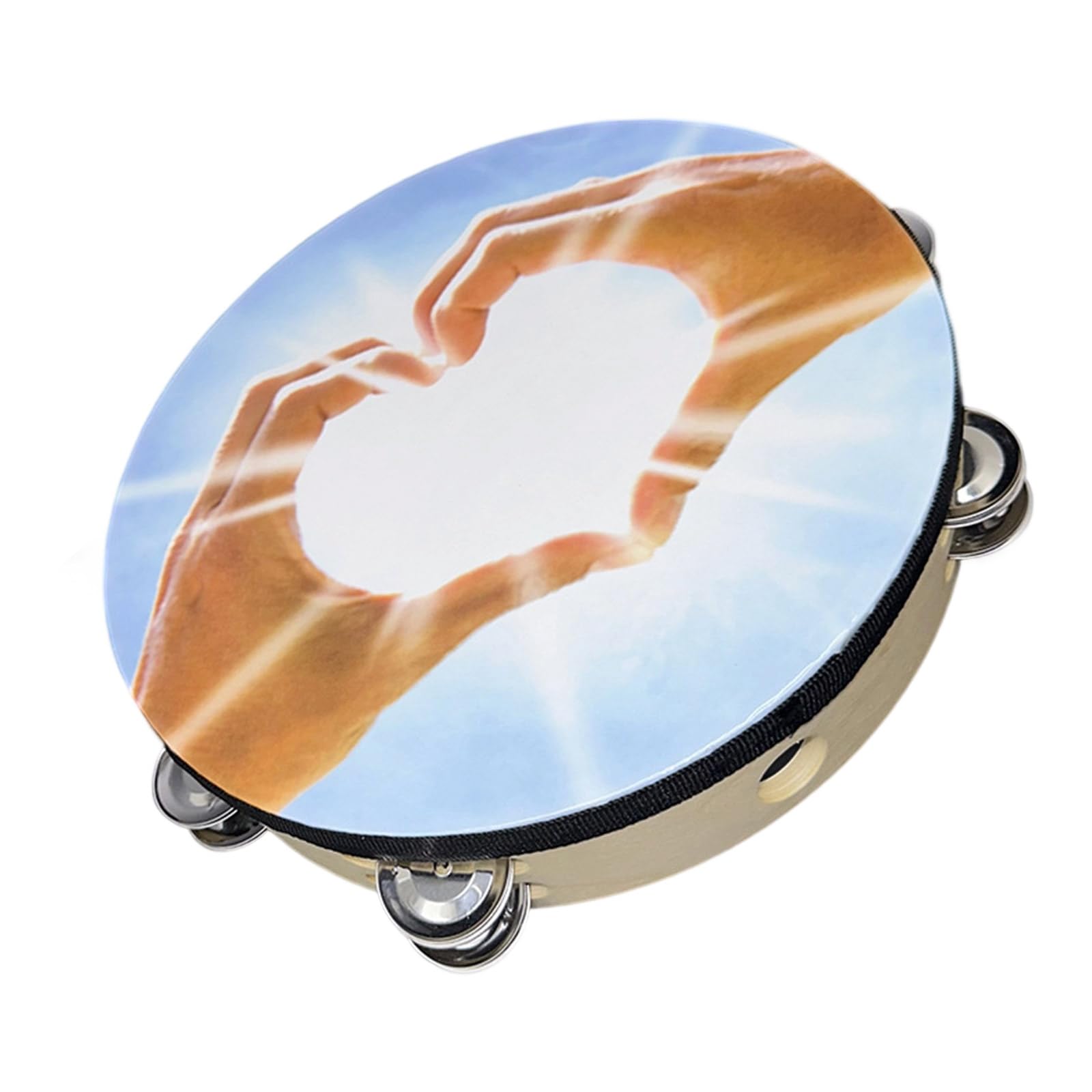 Tamburello a percussione portatile Materiali naturali Costruzione Campane in metallo Strumento di apprendimento musicale Adatto a tutte le età Tamburello professionale in lega