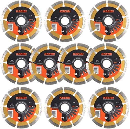 KSEIBI 641145 General Purpose 4 1/2 Inch Dry Wet Cutting Segmented Diamond Saw Blade with 7/8 Inch Arbor for Concrete Stone Brick Masonry, 10-Pack