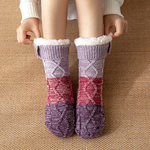 Women'S Winter Warm Cozy Fuzzy Lined With Grippers Slipper Socks Athletic Socks4