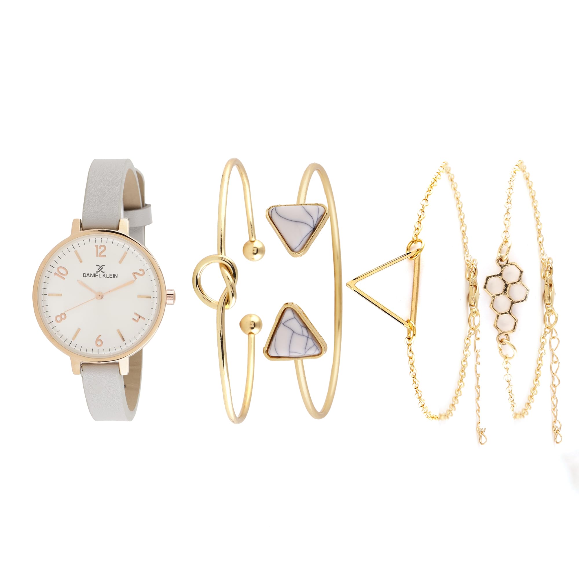 DANIEL KLEIN Leather Silver Dial Analog Gift Set Watch With Bracelet For Women (Pack Of 5) - Dkg001-5 (B0CPFFS694) Amazon Price History, Amazon Price Tracker