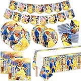 Beauty and the Beast Party supplies - Beauty and the Beast Birthday Decorations Including Banners,Plates,Napkins,Cups,Tablecover Per for Princess Birthday Party Decoration (yellow)