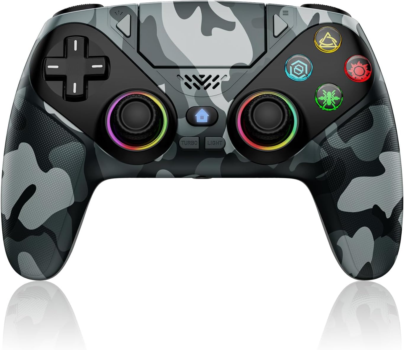 Dinosoo RGB Wireless-Controller für PS5/Pro/Slim/PC, Bluetooth-Gamepad mit Paddles auf der Rückseite, Touchpad, Dual-Motor-Vibration, 6-Achsen-Bewegungssteuerung, Makro- und Turbo-Modus