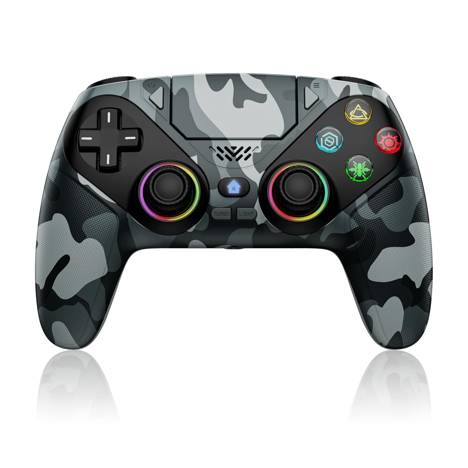 Dinosoo RGB Wireless-Controller für PS5/Pro/Slim/PC, Bluetooth-Gamepad mit Paddles auf der Rückseite, Touchpad, Dual-Motor-Vibration, 6-Achsen-Bewegungssteuerung, Makro- und Turbo-Modus