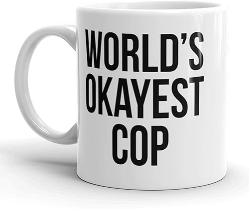Miniatura 1 de Taza de café divertida de policía – Worlds Okayest Cop Mug para oficiales de policía – Regalo sarcástico novedoso para la aplicación de la ley –