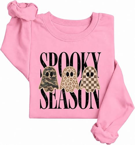 ASUIU Spooky Season Sweatshirt Leopard Ghost Halloween Sweatshirts Women