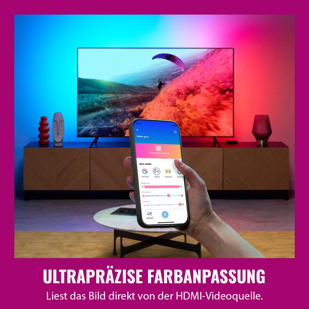 WiZ HDMI Sync Box TV-Beleuchtung HDMI 2.0 RGBIC LED Strip 75-85 Zoll App Sprachsteuerung Google Alexa