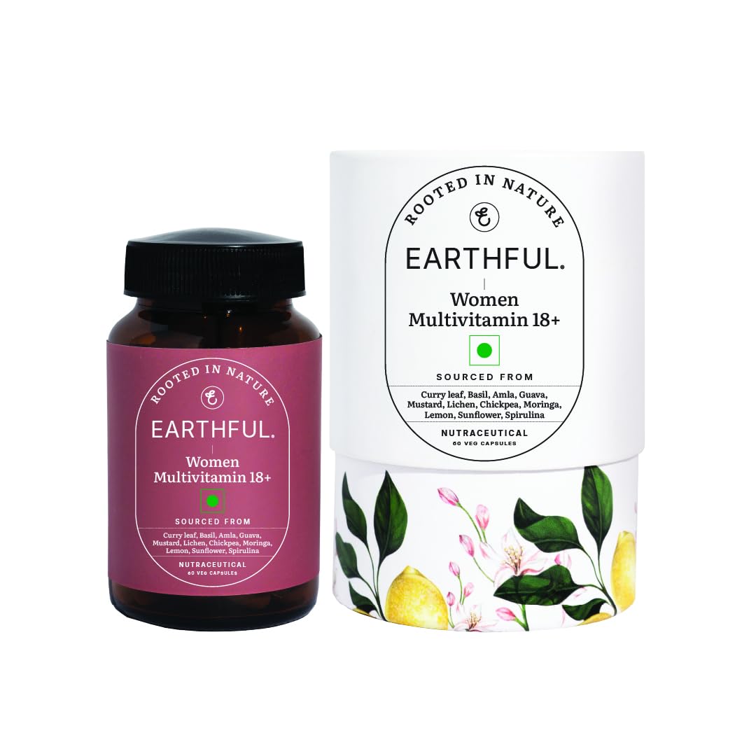 [BRSW2HAEBN5BGCT3] Earthful Multivitamin for Women | Nothing But Nature| With Biotin, Zinc, Vitamin C, D3 for Immunity, Hair, Skin, Bones & Overall Wellness | 60 Capsules