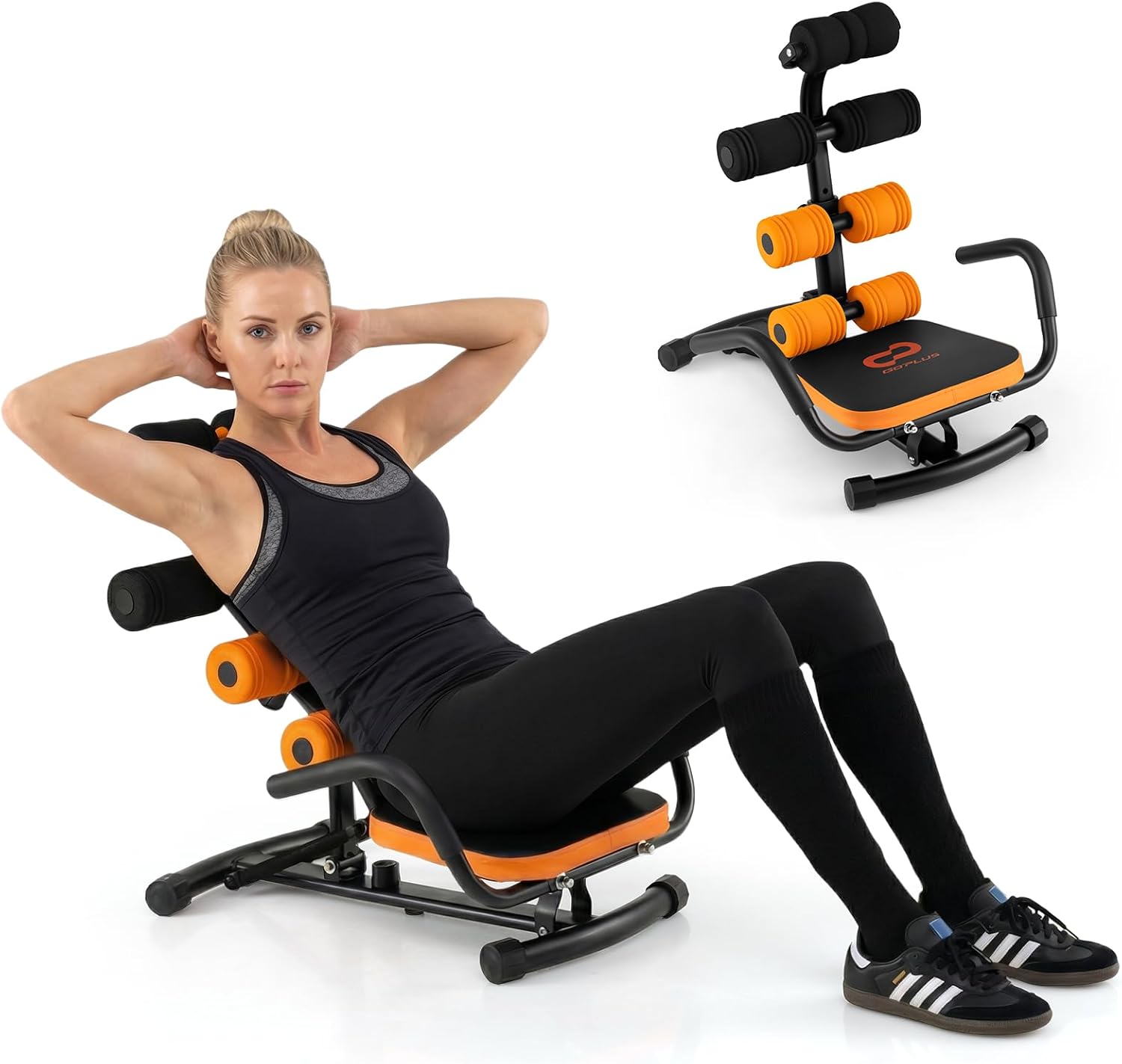 Goplus Ab Machine, Core Abdominal Trainer w/ 3-Position Adjustable Backrest, Foam Support, Ab Trainer Sit Up Bench Chair Ab Rocket Exercise Equipment for Home Gym Full-Body Workout