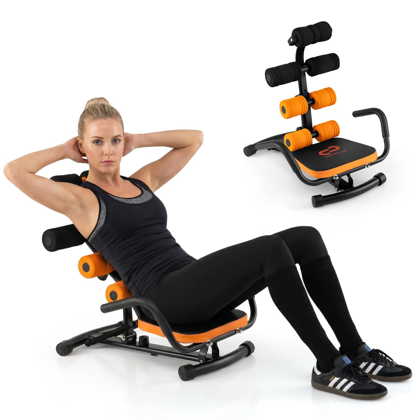 Goplus Ab Machine, Core Abdominal Trainer w/ 3-Position Adjustable Backrest, Foam Support, Ab Trainer Sit Up Bench Chair Ab Rocket Exercise Equipment for Home Gym Full-Body Workout