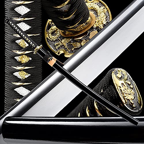 Real Katana Samurai Swords,Razor Sharp Handmade Katana,Battle Ready Japanese Swords Full Tang Blade High Carbon Steel Traditional Heat Tempered (Double Golden Dragon)