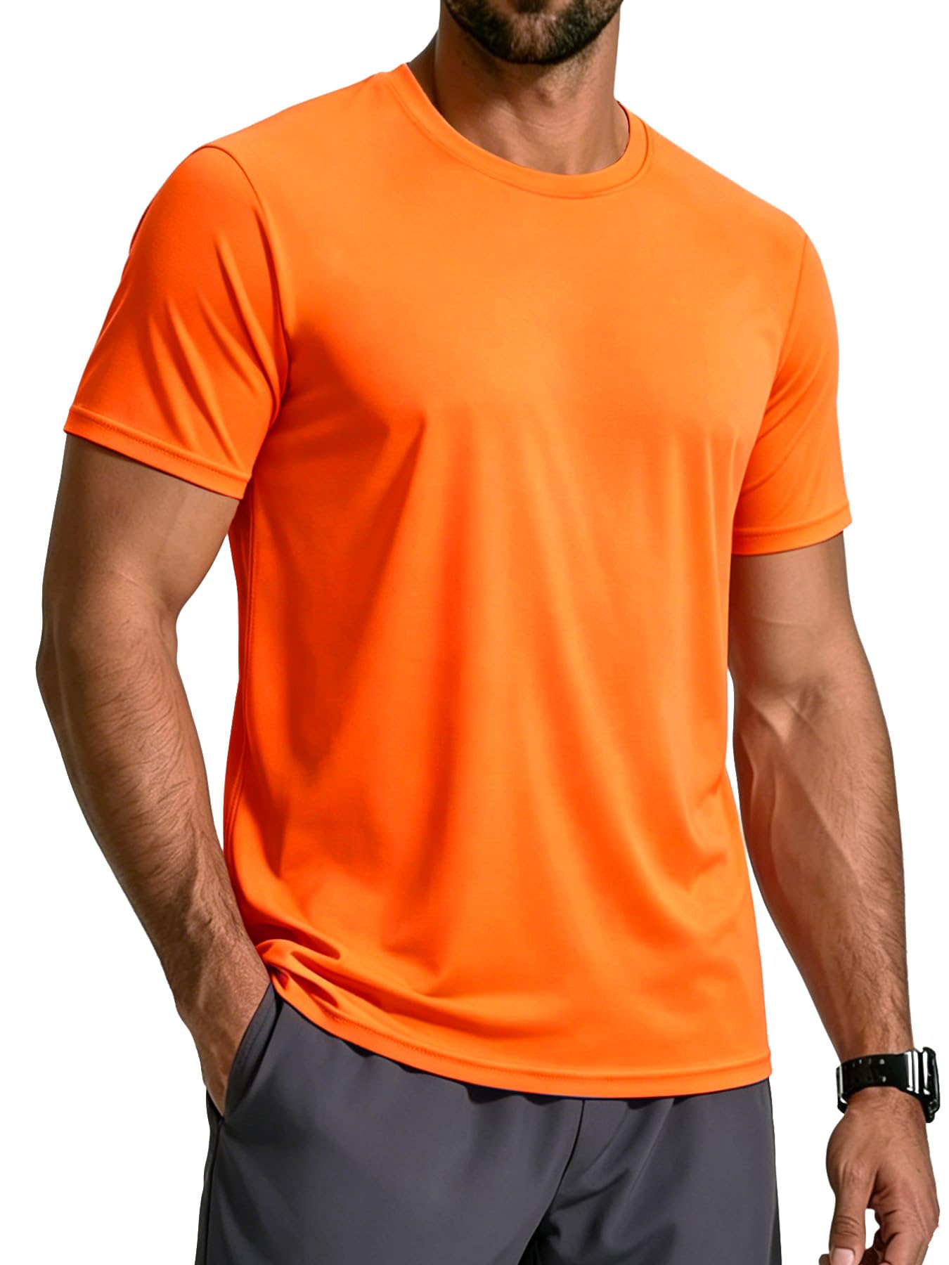 NEYOUQE Men's UPF 50+ Sun Protection Short Sleeve Shirts Rash Guard Quick Dry Swim Athletic T-Shirt