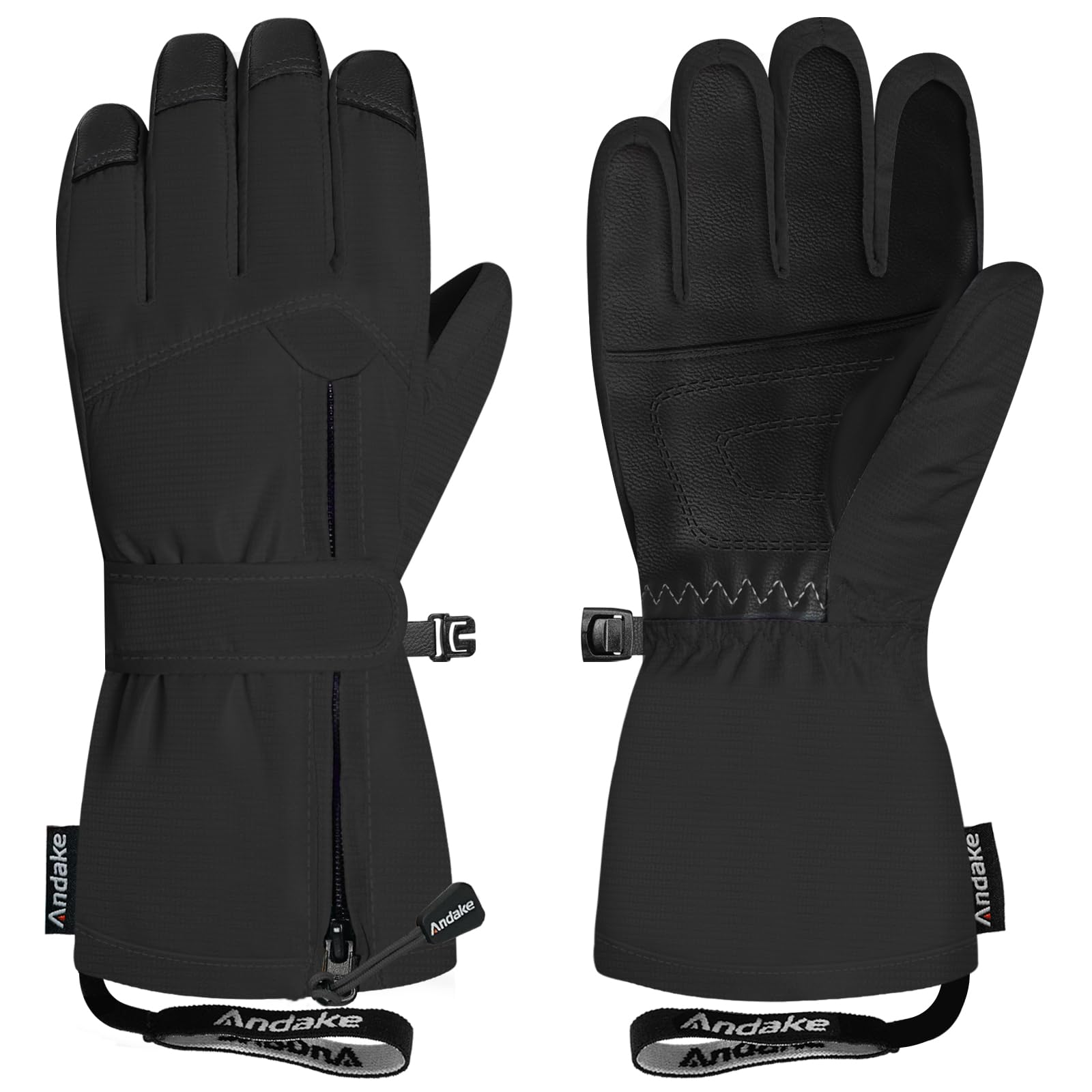Andake Winter Ski Snow Gloves for Kids 2-14 - Waterproof Thermal Mittens for Boys Girls with Anti-Loss Wrist Strap, Windproof Cold Protection &amp; Cute Printing Design Toddler Snow Gloves