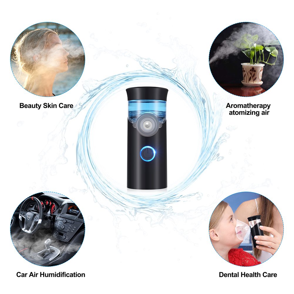 Portable Nebulizer, SoulBay Rechargeable Handheld Ultrasonic Mini Nebuliser Inhaler Machine for Adults Kids Car Travel – Black