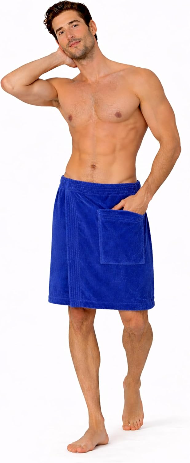 Turkish Cotton Terry Velour Adjustable Body Wrap Towel for Men (Royal Blue, One Size)