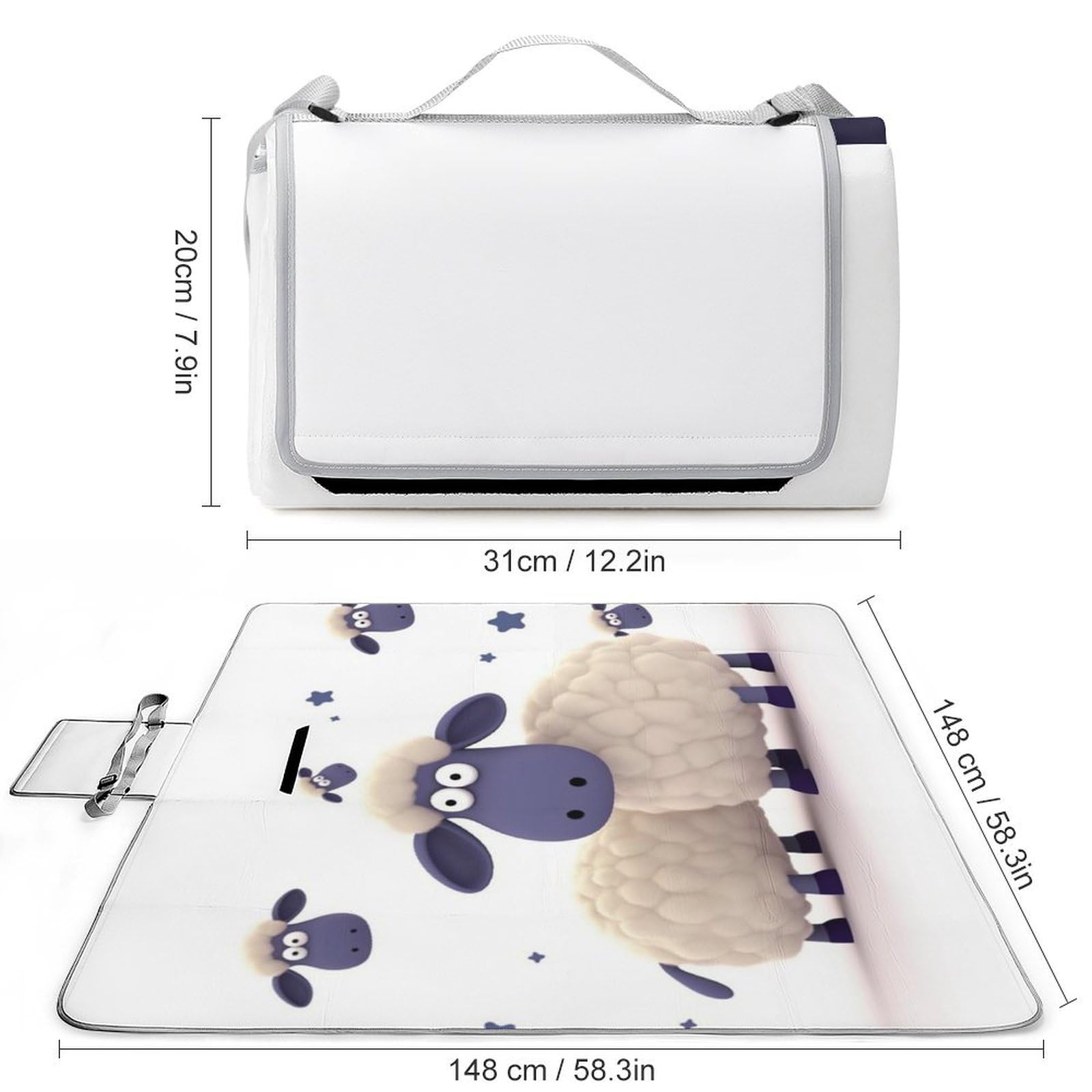 JKLQWH Picnic Mat Beach Blanket, Sheep Printed Picnic Blankets Waterproof Foldable Extra Large,Square Picnic Mat,for Hiking Travelling Outdoor Camping,Parks