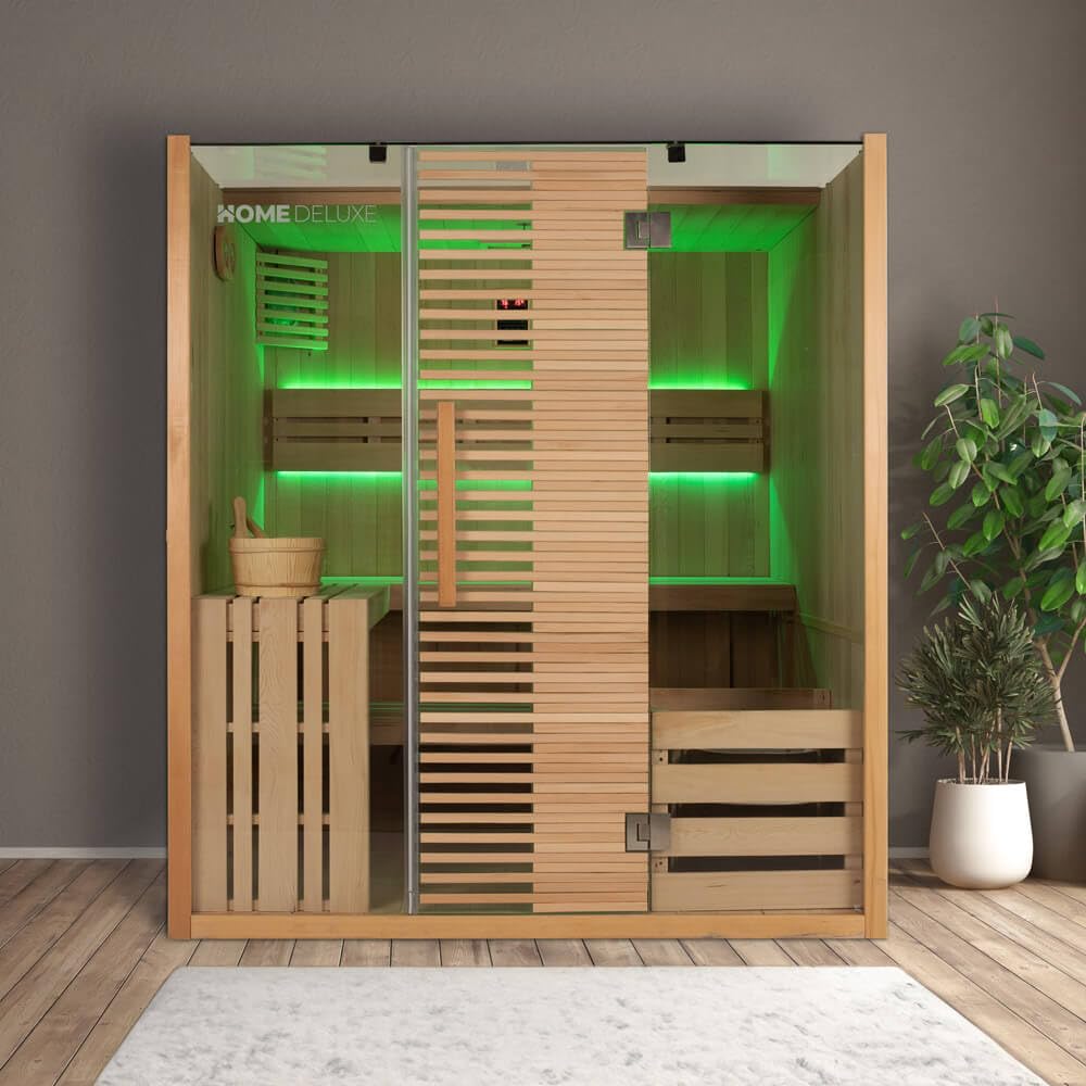 Home Deluxe - Sauna tradizionale – Omaha – 180 x 150 x 200 cm – per 4 persone – legno di abete rosso, con forno per sauna I sauna a vapore