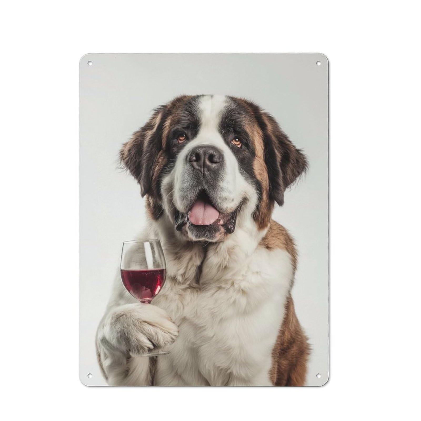 Junmoney Saint Bernard Dog With Wine Glass Vintage Tin Sign 40X30cm With For Bar Or Restaurant, For Kitchen, Dining Room And Home Bar Wall Decor