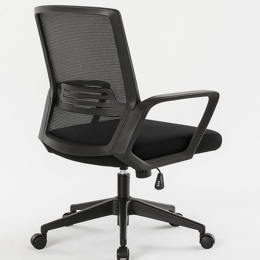 Silla de Oficina Ergonómica con Ruedas y Respaldo Transpirable | Altura Regulable y Soporte Lumbar | Ideal para Escritorio, Estudio o Habitación Juvenil | Diseño Moderno y Confortable | Color Negro