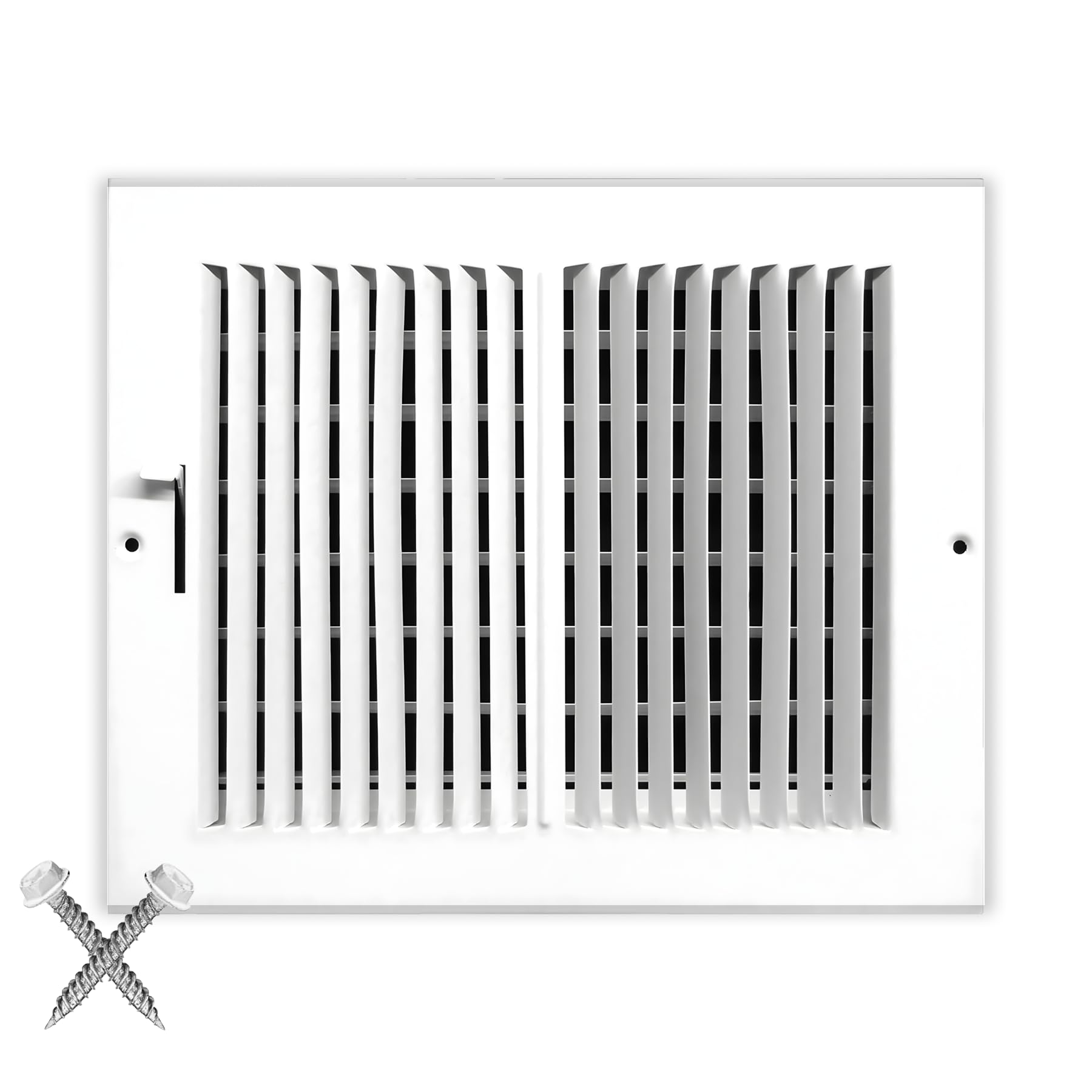6"w X 4"h 2-Way- Flat Stamped Steel - Vent Cover - Grille Register - Sidewall or Ceiling - High Airflow - White [Outer Dimensions: 7.75"w X 5.75"h]