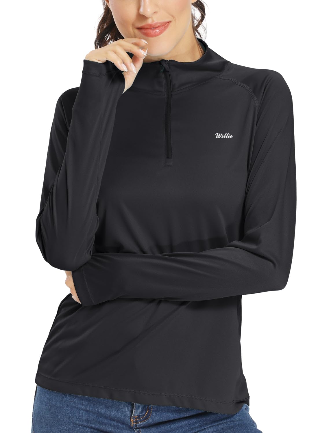 Willit Women's UPF 50+ Quarter Zip Sun Protection Shirt SPF Long Sleeve Workout Golf Hiking Shirt Quick Dry Rash Guard