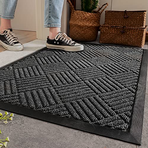 Nbpls Front Door Door mats,36x24in, Heavy Duty Welcome Doormat Indoor and Outdoor,Waterproof Low-Profile ,Non Slip Absorbent Easy Clean Entrance Rug Entry, Patio, Busy Areas,Dark Grey, 36 x 24