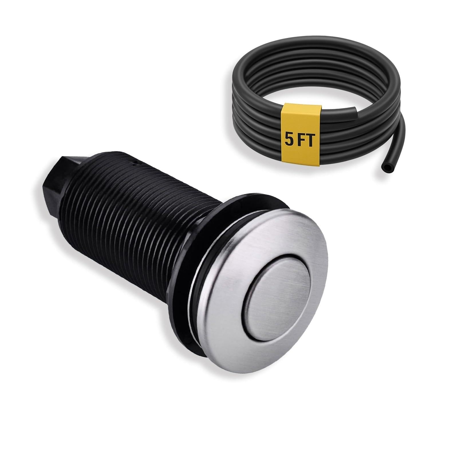 BESTILL Sink Top Garbage Disposal Air Switch Button with 5 Ft Air Hose, Stainless Steel Brushed Nickel 3.6" Long On/Off Push Button, Compatible with all Power Modules