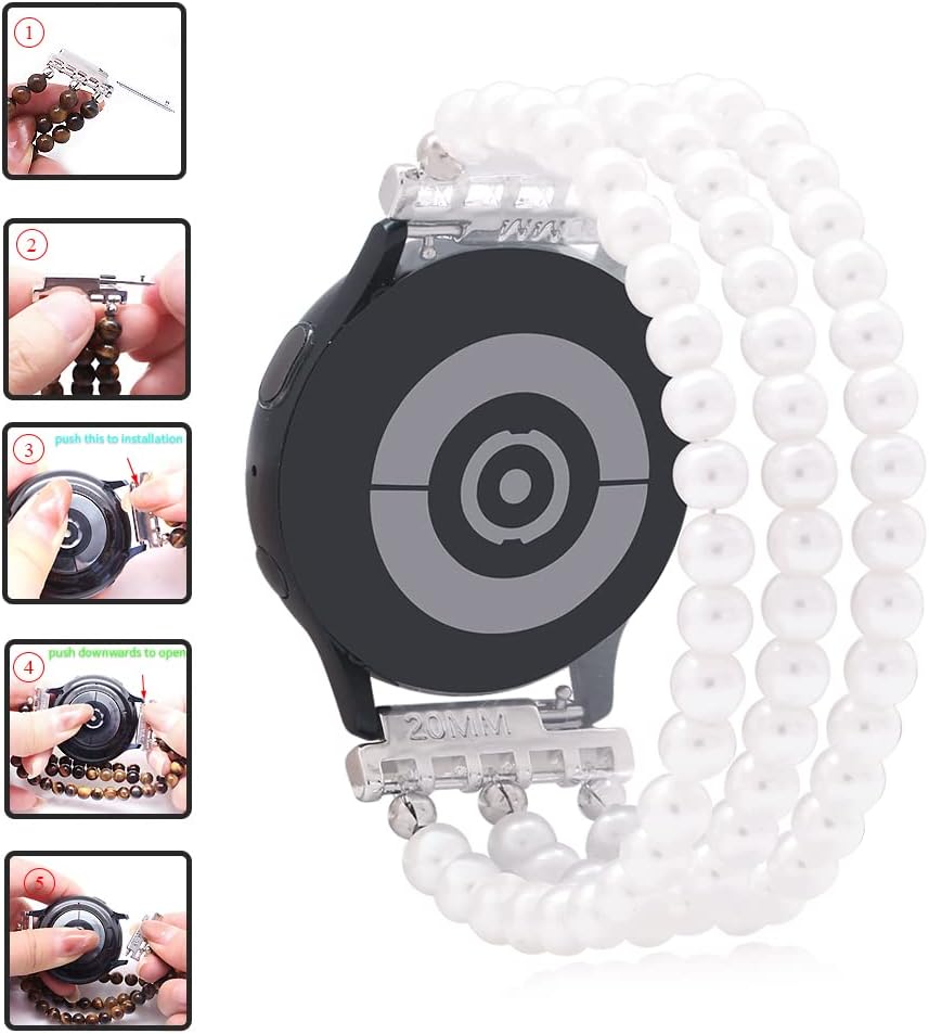 KAI Top Beaded Bracelet Compatible with Samsung Galaxy Watch 7 6 5 4 Band 40mm 44mm/Watch 6 Classic 43mm 47mm/Watch 5 Pro 45mm/Watch 4 Classic/Active 2 Band, 20mm Elastic Stretchy Wristband for Women - Image 5