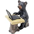 Black Bear on Computer Figurine &ndash; Resin Wildlife Desk Decor for Office, Cabin, or Home Workspace, Rustic Lodge Bear Statue fo