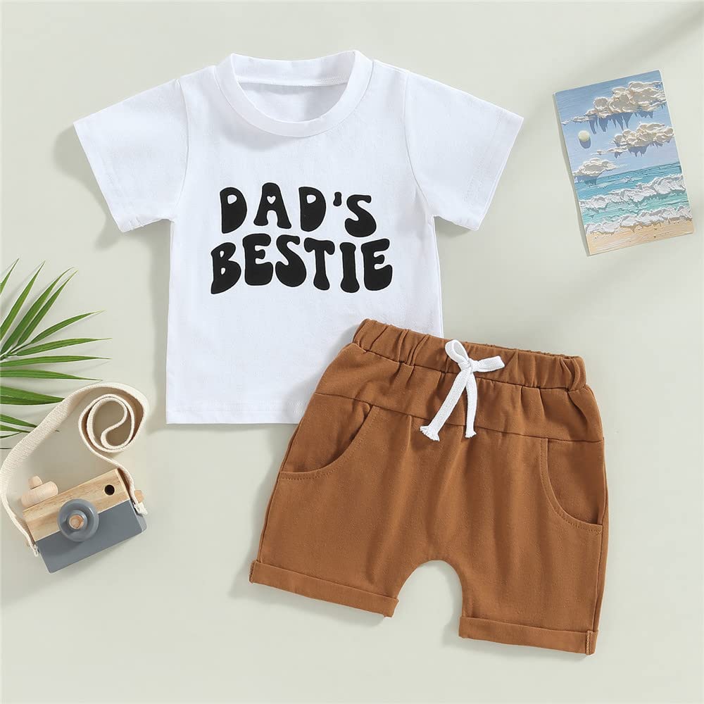 Toddler Baby Boy Clothes Letter Short Sleeve T-Shirt Tops Boys Shorts Joggers with Pocket Casual Summer Outfits (B-White,12-18M)