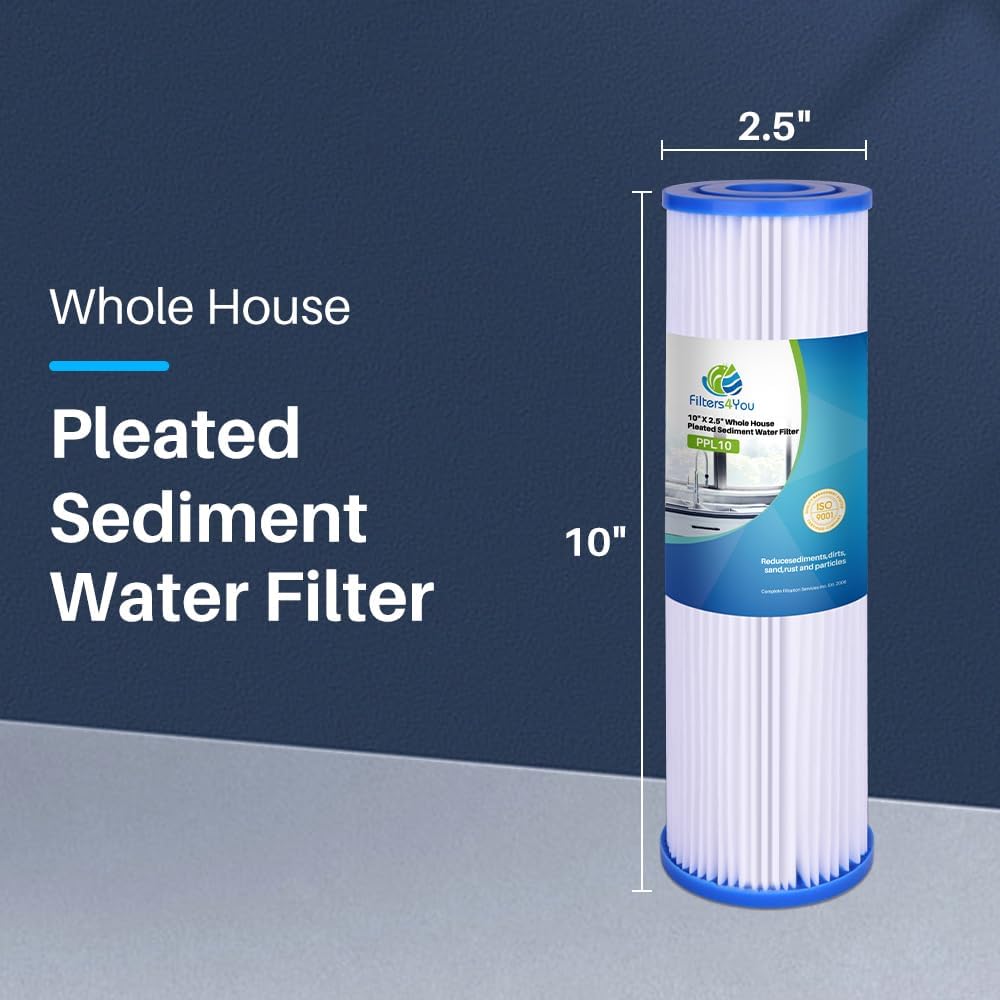 CFS – 4 Pack Pleated Sediment Water Filter Cartridges Compatible with AO-WH-PRE-RP2 W50PE, WFPFC3002, SPC-25-1050, FM-50-975 Models – Whole House Replacement Water Filter Cartridge,10" x 2.5", White