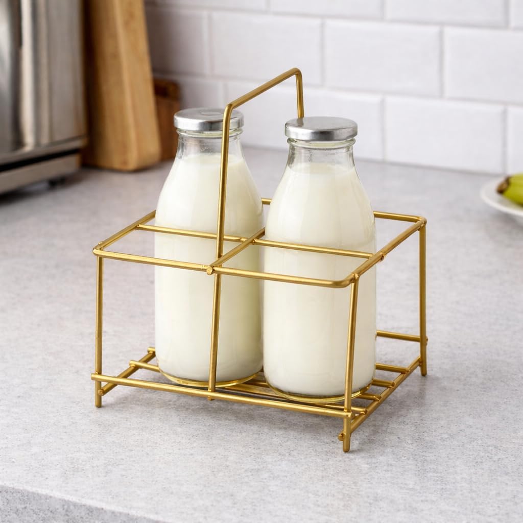 58894 Milk Bottle Holder for 4 Bottles/Bottle Rack/Milk Stand - Golden-picture-30